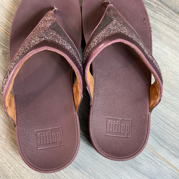 FitFlop Lulu Glitter Toe Post Thong Sandal Size 10 Wobbleboard Wedge Slip On - Picture 9 of 16